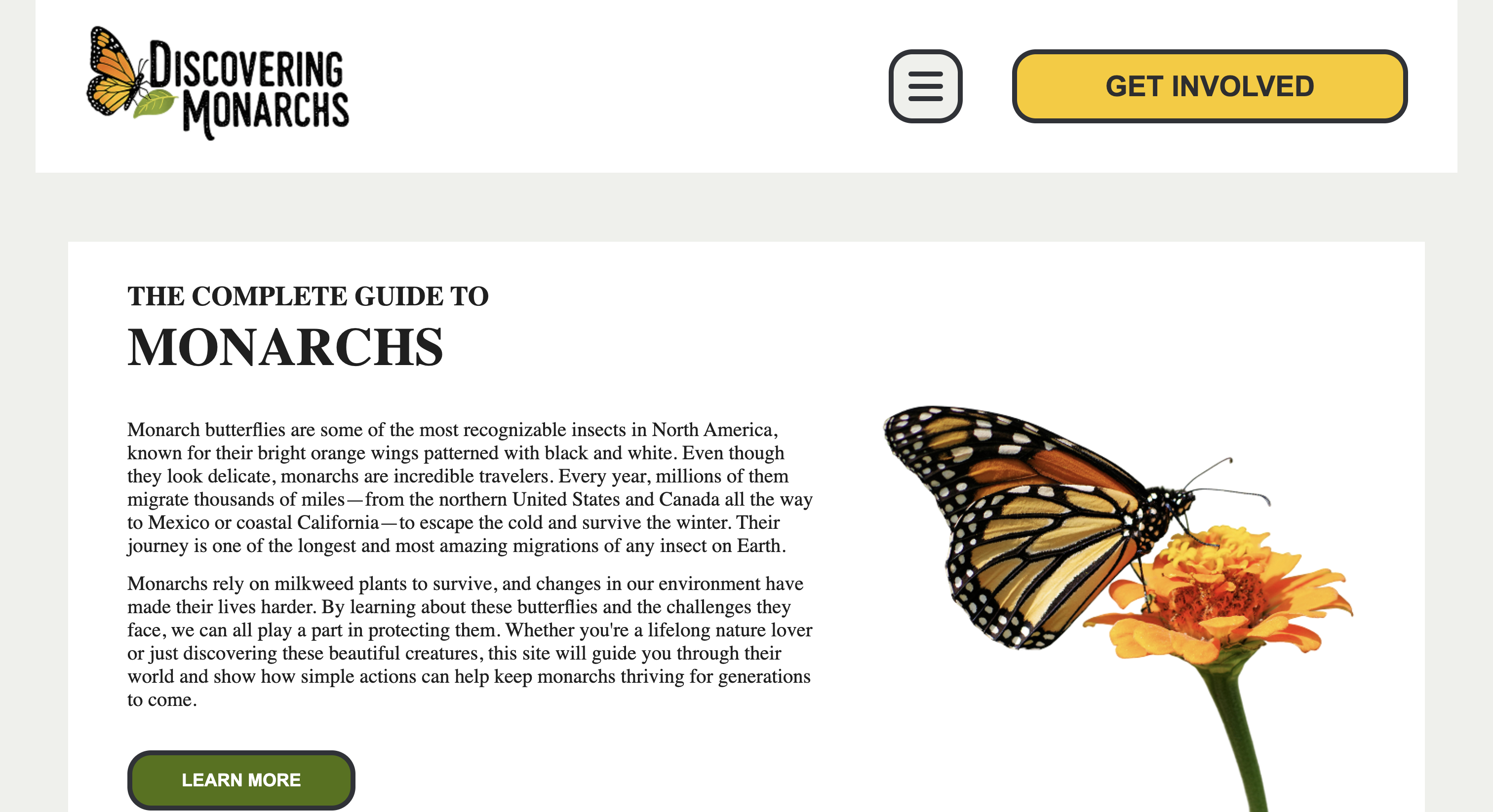 Monarch conservation microsite preview