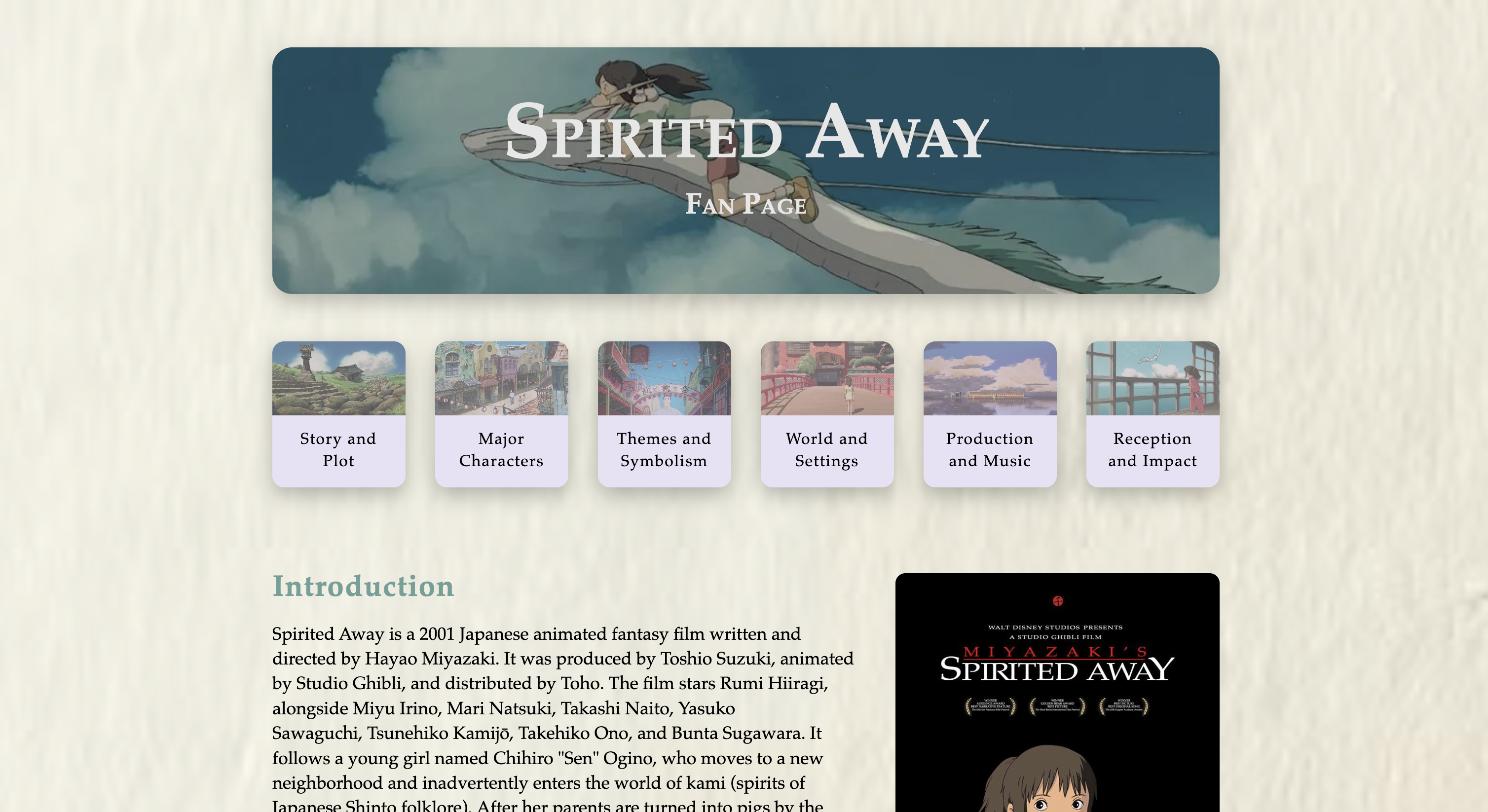 Spirited Away microsite preview